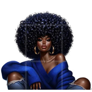 (2 Qty) Dark Blue Sweatshirt Afro Girl DTF transfer