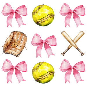 (Qty 2) Softball Pink Bow Bat DTF transfer