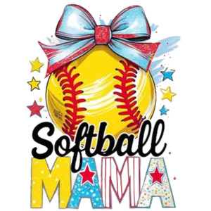 (2 Qty) Retro Soft Ball Mama Star Bow DTF transfer