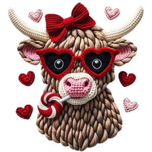 (2 Qty) Retro Cow Bow And Heart Yarn DTF transfer