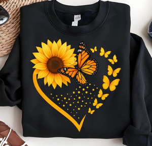 Sunflower with Butterflies (heart shape) DTF transfer