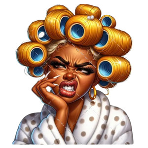 (2 qty) Woman With Hair Rollers Looking Annoyed DTF transfers