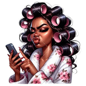 (2 qty) Floral Robe With Large Pink Hair Rollers DTF transfers