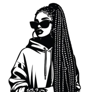 (2 qty) Woman With Long Box Braids, Wearing Sunglasses And A Hoodie DTF transfers