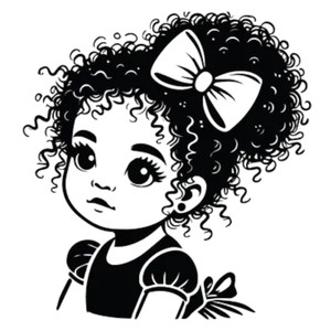 (2 qty) Young Girl with Voluminous Curly Hair Styled in a Large Puff DTF transfers