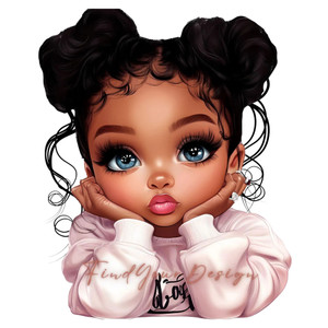 (2 qty) Girl With Afro Puffs And Large Blue Eyes DTF transfers