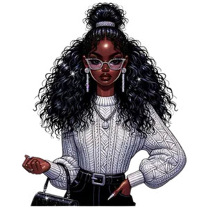 (2 qty) Woman With Curly Hair, Sunglasses, And A Stylish Sweater  DTF transfers