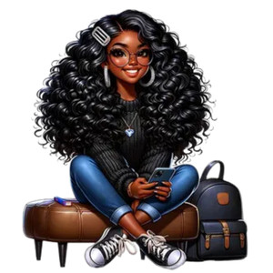 (2 qty) Woman With Voluminous, Curly Black Hair, Wearing Glasses DTF transfers