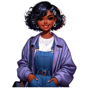 (2 qty) Girl Wearing Denim Overalls, A White Top, And A Lilac Jacket DTF transfers