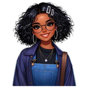 (2 qty) Woman With Curly Black Hair, Wearing Glasses And A Denim Jacket DTF transfers