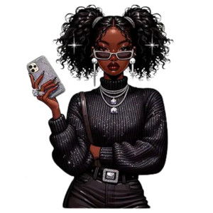 (2 qty) Fashionable Girl With Curly Afro Hair, Glasses, And A Sparkly Outfit DTF transfer