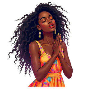 (2 qty) Woman With Long, Curly Dark Hair, Wearing A Colorful Patterned Top And Gold Earrings DTF transfer