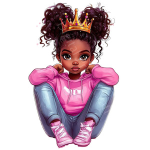 (2 qty) Young Girl Wearing A Gold Crown, Pink Hoodie, And Sneakers DTF transfer