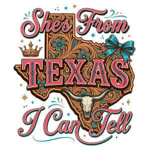 (2 qty) She's from Texas I can tell Map Blue Bow - DTF transfers