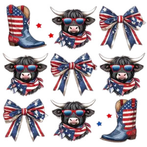 (2 qty) Retro American Boots Bow Bull - DTF transfers