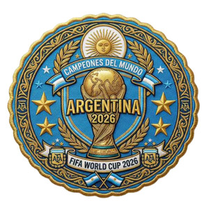 (2 Qty) FIFA World Cup trophy, and the Sun of May DTF transfer