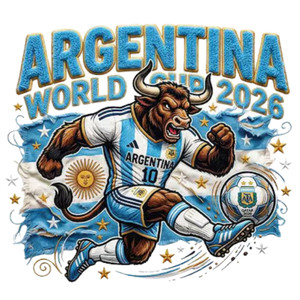 (2 Qty) Muscular Bull Mascot In An Argentina Jersey Kicking A Football DTF transfer