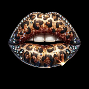 (2 Qty) Cheetah Lips Rhinestone - DTF transfer