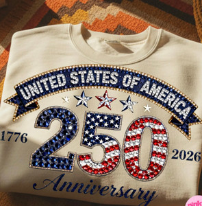 (2 Qty) USA 250 years Anniversary diamond Sparkle - custom DTF transfer