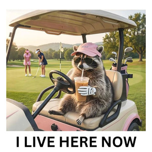 (2 Qty) Golf I Live Here Now Raccoon - DTF transfer