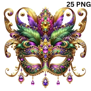 (2 Qty) Mardi Gra Mask Feather Diamond - DTF transfers