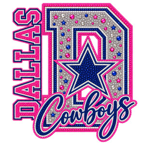 (set of 9) (Size 3" x 3.3") Pink Dallas Cowboys letter D Rhinestone - custom DTF transfer
