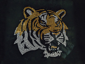 Bengal Tiger Face side Brown Rhinestone Transfer Iron on