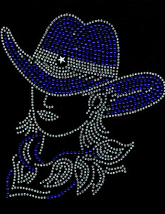 Cowgirl With Hat Cobalt Blue with clear outline Rhinestone Transfer Cowgirl With Hat Cobalt Blue with clear outline Rhinestone Transfer