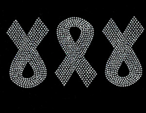 (3 qty) 5" Breast Cancer Ribbon Awareness Clear Rhinestone Transfer