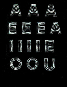 1.5" VOWELS Bold Letter Alphabet Arial Font CLEAR (15 letters) Rhinestone Transfer 1.5" VOWELS Bold Letter Alphabet Arial Font CLEAR (15 letters) Rhinestone Transfer