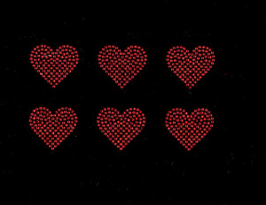 Heart 2" inch (6 Hearts) Red Rhinestone Transfer Iron on Heart 2" inch (6 Hearts) Red Rhinestone Transfer Iron on