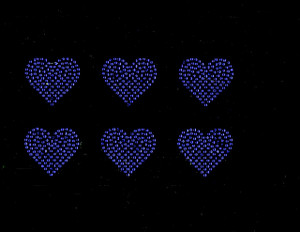 Hearts 2" Inch (6 Hearts) Cobalt Blue Rhinestone Transfer Hearts 2" Inch (6 Hearts) Cobalt Blue Rhinestone Transfer
