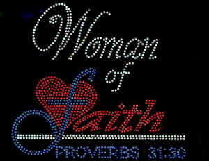 (Red blue zirco ) Woman of Faith Proverbs 31:30 Religious Rhinestone Transfer (Red blue zirco ) Woman of Faith Proverbs 31:30 Religious Rhinestone Transfer