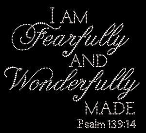 (I'm Fearfully and Wonderfully made PSALM 139:14 (TEXT) Religious Rhinestone Transfer