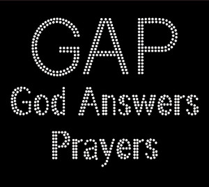 GAP God Answers Prayers Text Religious Rhinestone Transfer GAP God Answers Prayers Text Religious Rhinestone Transfer