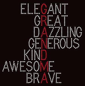 Grandma words Text Elegant Great Dazzling Generous Kind Awesome Brave Rhinestone Transfer
