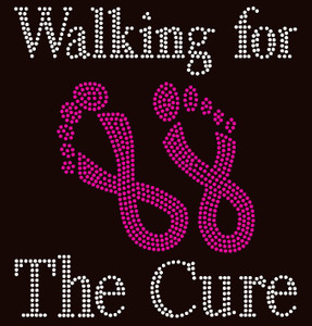 (Fuchsia) Walking for the Cure Feet Cancer Ribbon Awareness Rhinestone Transfer (Fuchsia) Walking for the Cure Feet Cancer Ribbon Awareness Rhinestone Transfer