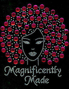 Magnificently Made Afro Girl (13mm Fuchsia hair) Rhinestone Transfer Magnificently Made Afro Girl (13mm Fuchsia hair) Rhinestone Transfer