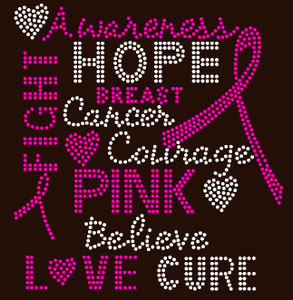 (Fuchsia) Awareness Hope Breast Cancer Words Ribbon Rhinestone Transfer (Fuchsia) Awareness Hope Breast Cancer Words Ribbon Rhinestone Transfer