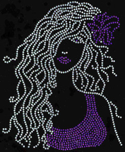 Long curly Hair Girl with bow (Purple) Rhinestone Transfer Long curly Hair Girl with bow (Purple) Rhinestone Transfer