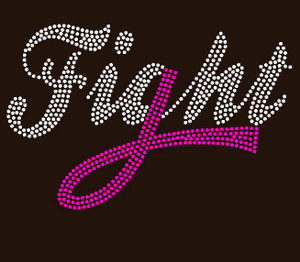 (Fight Text Fuchsia Ribbon) Cancer Awareness Rhinestone Transfer (Fight Text Fuchsia Ribbon) Cancer Awareness Rhinestone Transfer