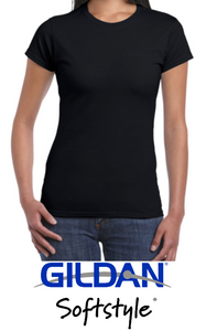Ladies Round-Neck T-Shirt Gildan® SoftStyle™ 100% cotton pre-shrunk (Black) Ladies Round-Neck T-Shirt Gildan® SoftStyle™ 100% cotton pre-shrunk (Black)
