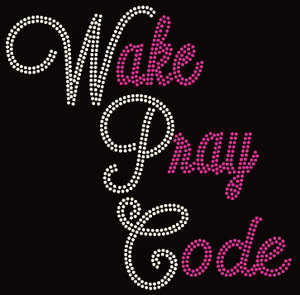 Wake Pray Code cursive (Fuchsia/clear) Rhinestone Transfer Wake Pray Code cursive (Fuchsia/clear) Rhinestone Transfer