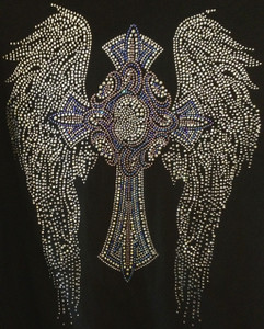 Large Angel Wing with cross Favorite Religious Rhinestone Transfer Size: Approximately 11.9"(W) x 15.2"(H) Large Angel Wing with cross Favorite Religious Rhinestone Transfer Size: Approximately 11.9"(W) x 15.2"(H)