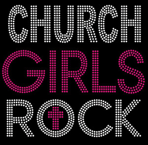 (Large 9"x8.3") Church Girls Rock (Fuchsia) Rhinestone Transfer (Large 9"x8.3") Church Girls Rock (Fuchsia) Rhinestone Transfer