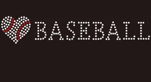 (9x1.7) Heart shape Baseball with word BASEBALL McCabe Rhinestone Transfer
