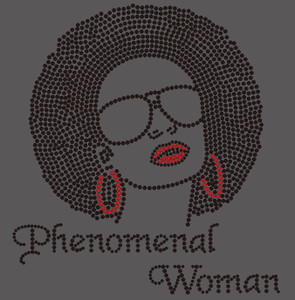 (Black hair) Phenomenal Woman big hair girl with goggle Rhinestone Transfer (Black hair) Phenomenal Woman big hair girl with goggle Rhinestone Transfer