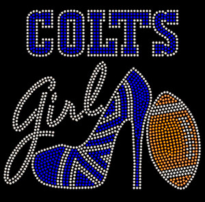 Colts girl Heel Football Rhinestone Transfer  Colts girl Heel Football Rhinestone Transfer
