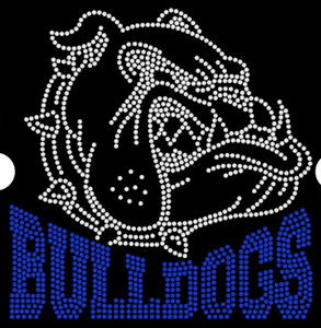 Bulldog face with Blue Bulldogs text Rhinestone Transfer Bulldog face with Blue Bulldogs text Rhinestone Transfer