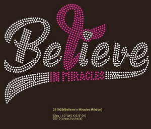 Believe in Miracle Ribbon Cancer Awareness Rhinestone Transfer Believe in Miracle Ribbon Cancer Awareness Rhinestone Transfer
